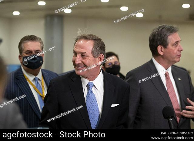 Defense lawyers for former President Donald J. Trump Bruce Castor, right, and Michael van der Veen offer remarks to reporters after the U.S