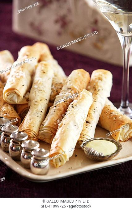Puff pastry rolls with asparagus and mayonnaise