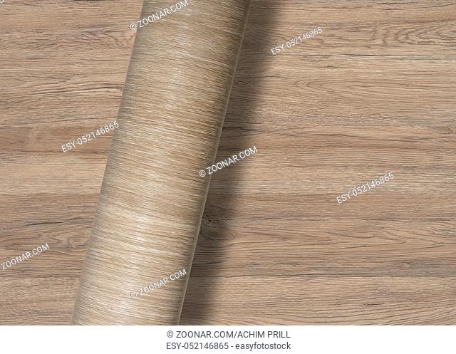 rolled wood-textured surface over same full frame textured background