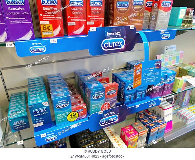 Condoms in a supermarket , Barcelona, Spain