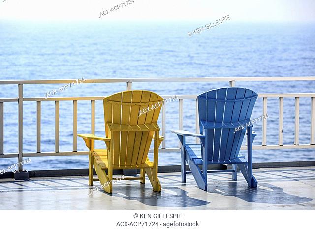 Muskoka chairs overlooking Georgian Bay on the MS Chi-Cheemaun Ferry, Lake Huron, Ontario, Canada