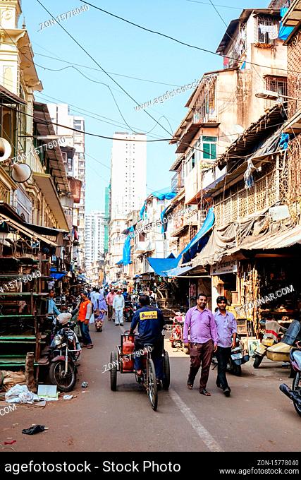 Mumbai, India - November 5 2016: The busy and crowded streets within Chor Bazaar in Mumbai, India