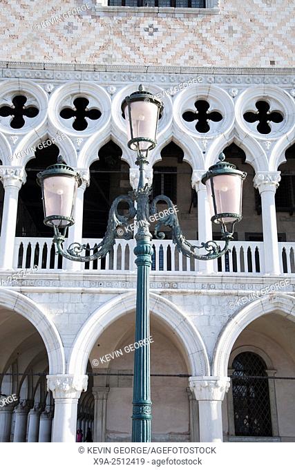 Lamppost and Facade of Palazzo Ducale Palace; Venice; Italy