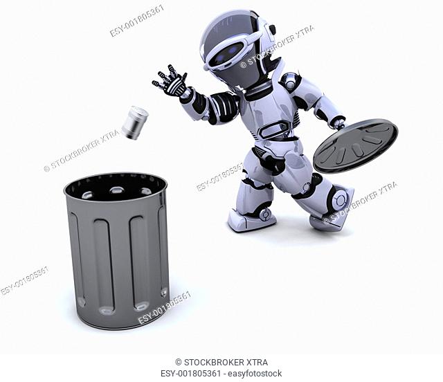 3D render of a robot with trash