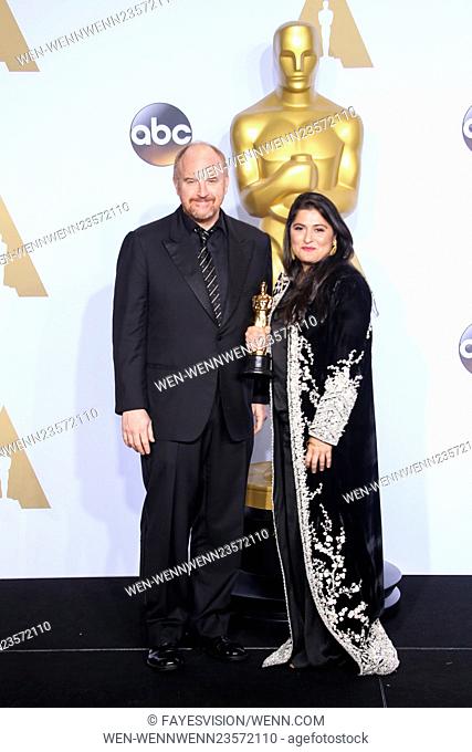 88th Annual Academy Awards at the Dolby Theatre - Press Room Featuring: Sharmeen Obaid-Chinoy, Louis C.K. Where: Hollywood, California