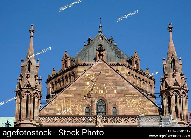 France, Alsace, Strasbourg, Strasbourg Minster, facade, south-east side, detail, sundial