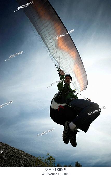 USA, Utah, Lehi, man paragliding