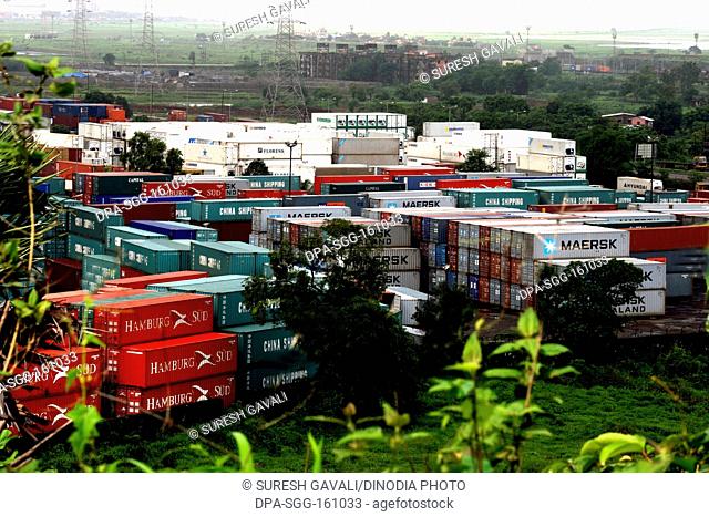 Containers at Jawaharlal Nehru port ; district Raigad ; Maharashtra ; India