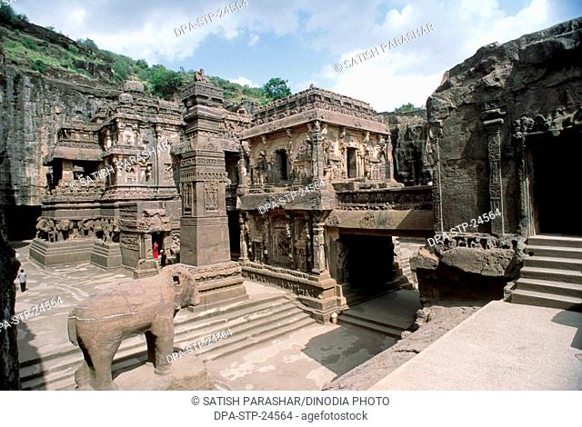 Cave no.16 Stone carved Deities of facpade , Kailash temple layne , Ellora Caves , Aurangabad , Maharashtra , india