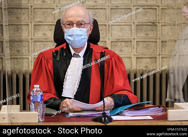 Chairman of the court Michel Charpentier pictured during the jury constitution session at the assizes trial of Sami Haenen (44) from Flemalle