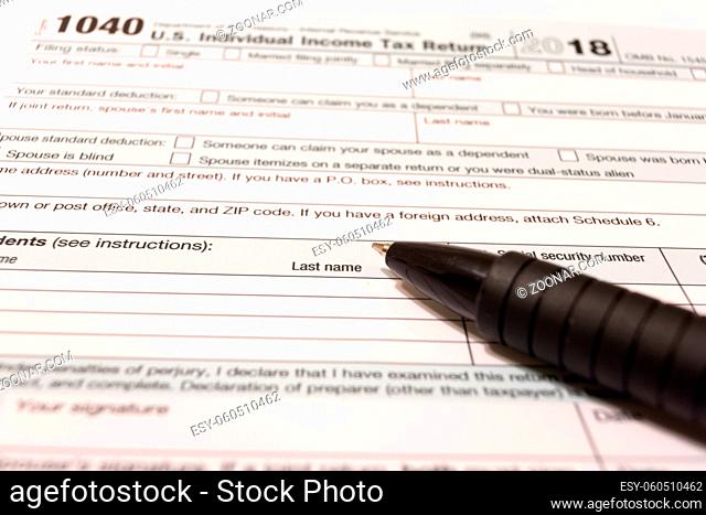 1040 income tax form for 2018 for filing on April 15