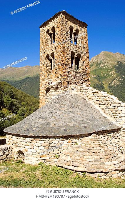 France, Ariege, Merens les Vals, 11th century Saint Pierre Church with Romanesque style at Merens d' en Haut