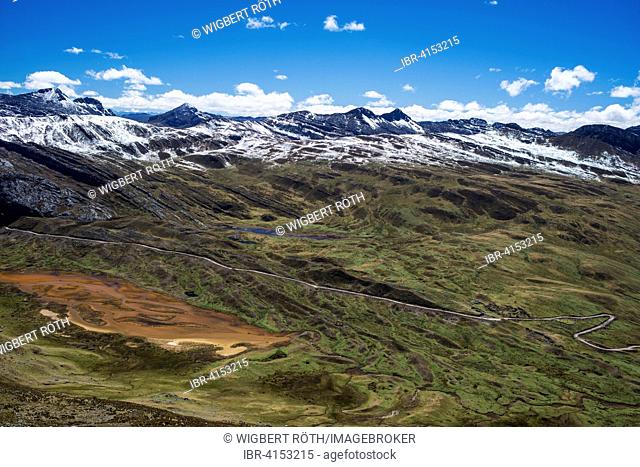 Snowy mountains and mountain pass, Cordillera Huayhuash mountain range, Andes, northern Peru, Peru