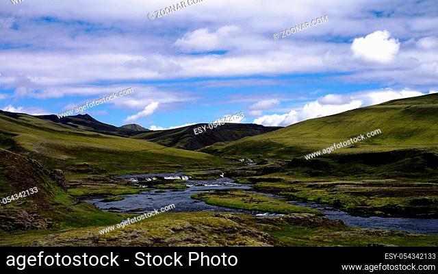 Landscape with Eldgja canyon and spring, south Iceland