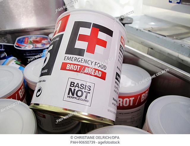 Bread in cans can be seen at a kitchen tent of the German emergency relief organisation ISAR during an earthquake drill in Epeisses near Geneva, Switzerland