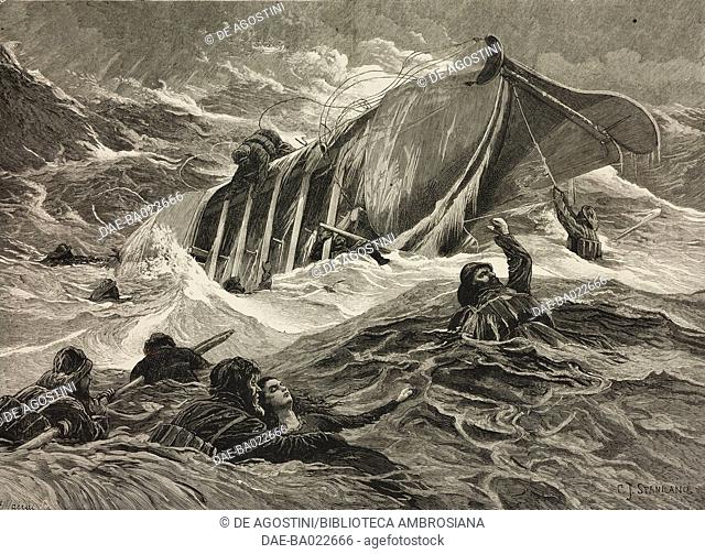 The overturned lifeboat, by Charles Joseph Staniland (1838-1916), illustration from the magazine The Graphic, volume XXV, no 656, June 24, 1882