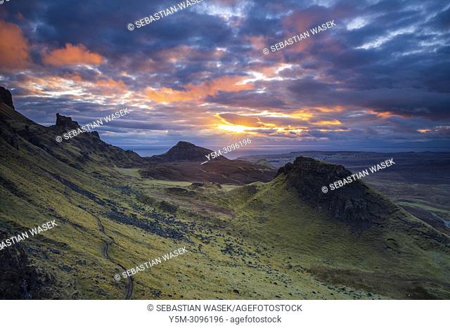The Quiraing a landslip on the eastern face of Meall na Suiramach, A view over Loch Leum na Luirginn and Loch Cleat, northeast coast of Trotternish Peninsula