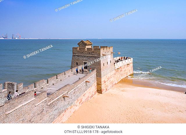 Old dragon head(Laolongtou) east end of Geat wall, built in 1381 and was an important line of defense, Bohai sea, Shanhaiguan, Qinhuangdao, Hebei Province