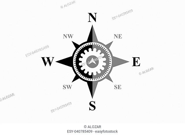 Black compass rose isolated on white