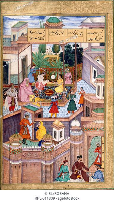 The princess who painted a self-portrait, story told by the Russian princess. A miniature painting from a sixteenth century manuscript of Nizami's Khamsa 'Five...
