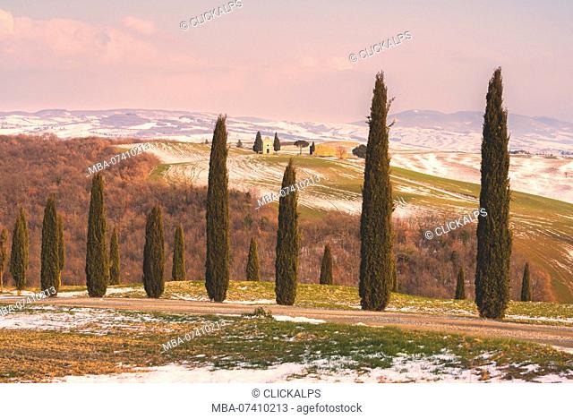 Orccia valley in winter season, Tuscany, Siena province, Italy, Europe