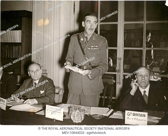 Lt Col the Rt Hon Lord Grimthorpe, chairman of North-Eastern Airways, addressing delegates at the Conference of International Air Traffic Operators in the...