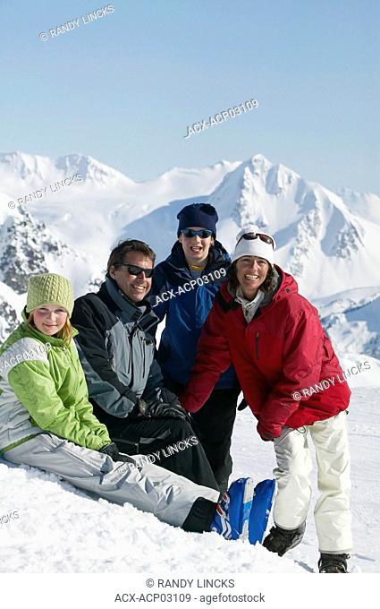a family enjoying blackcomb mountain, british columbia, Canada