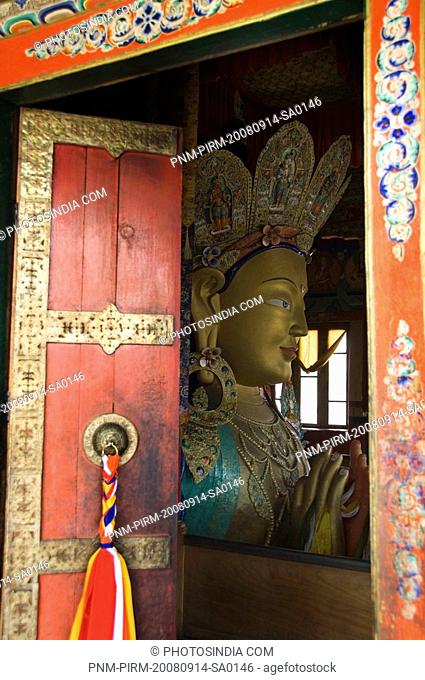 Statue of Buddha in a monastery, Thiksey Monastery, Ladakh, Jammu and Kashmir, India