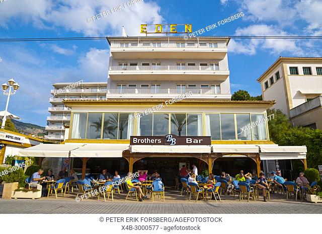 Hotel restaurant Eden, Carrer de la Marina, seaside street, Port de Soller, Mallorca, Balearic islands, Spain