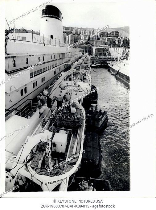 Jul. 07, 1960 - New Italian Luxury Liner On Maiden Voyage. The 'Leonardo Da Vinci'.: The new Italian luxury liner - the 'Leonardo Da Vinci' - left Genoa...