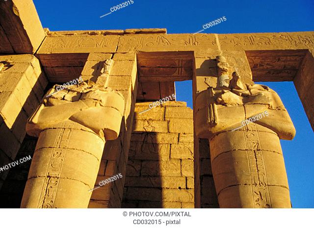 Osiris Pillars. Ramesseum, funerary temple of Ramses II on the West Bank of the Nile. Luxor (ancient egyptian city of Thebes)