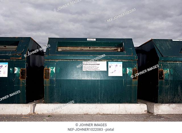 Sweden, large green garbage containers