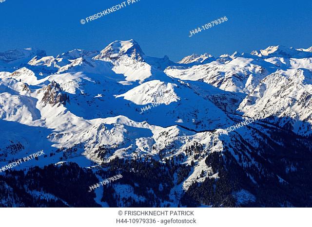 Alps, view, mountain, mountain panorama, mountains, mountain massif, Chäserrugg, mountains, Glarus Alps, sky, panorama, snow, Switzerland, Swiss Alps