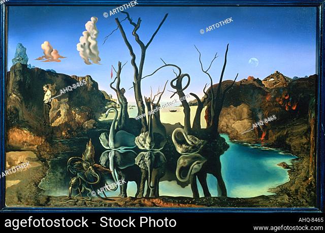 Artist: Dali, Salvador, 1904-1989 Title: The reflection of swans creates the image of elefants. 1937. Technique: Öl auf Leinwand Dimensions: 51 x 77 cm...