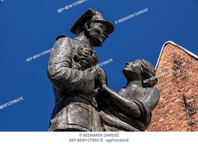 Monument To Polish Uhlan with girlfriend, Grudziadz, city in Kuyavian-Pomeranian Voivodeship, Poland