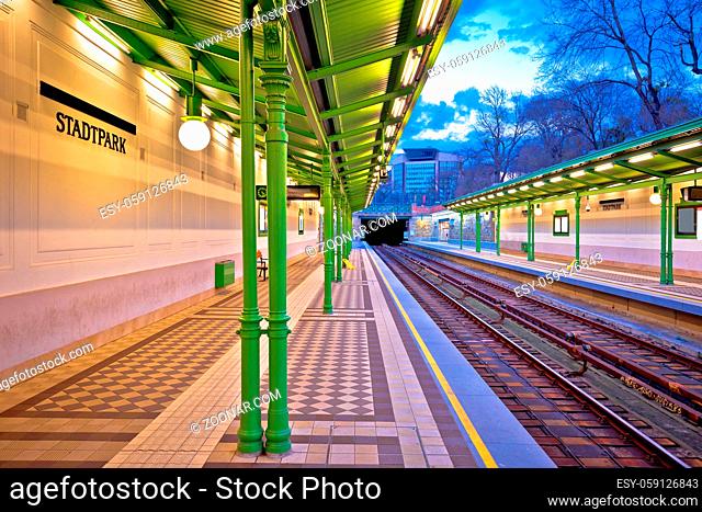 Vienna Stadtpark underground train Ubahn station view, capital of Austria