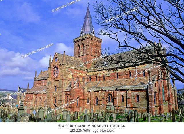 St. Magnus Romanesque Cathedral, XIIth century. Kirkwall, Mainland of the Orkney islands. Scotland, United Kingdom