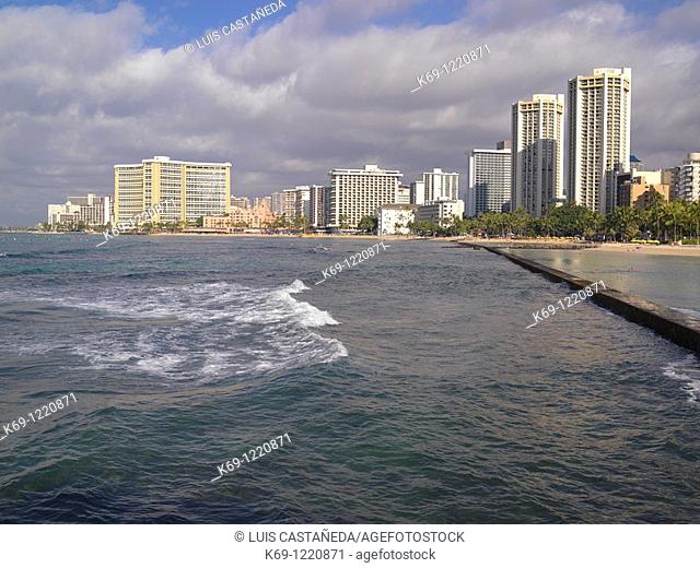 General View of Waikiki Beach  Honolulu  Oahu  Hawaii  USA
