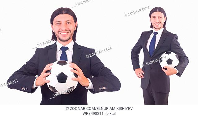 Man with football isolated on white