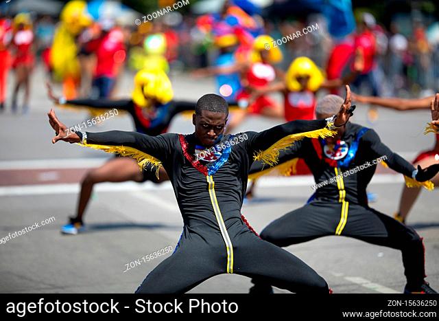 Chicago, Illinois, USA - August 8, 2019: The Bud Billiken Parade, C.Y.D.C. dance team, performing at the parade
