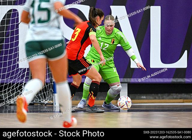Estelle Loos (12) of Belgium pictured during a futsal game between Belgium called Red Flames Futsal and North-Ireland , on Sunday 3 December 2023 in Roosdaal