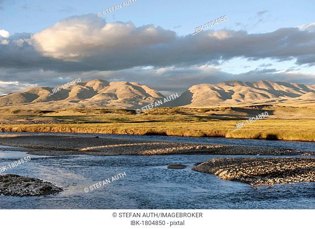 Tributary to Lake Manasarovar, Mount Kailash, broad landscape, Trans-Himalaya mountain range, Himalaya Range, western Tibet, Ngari Prefecture