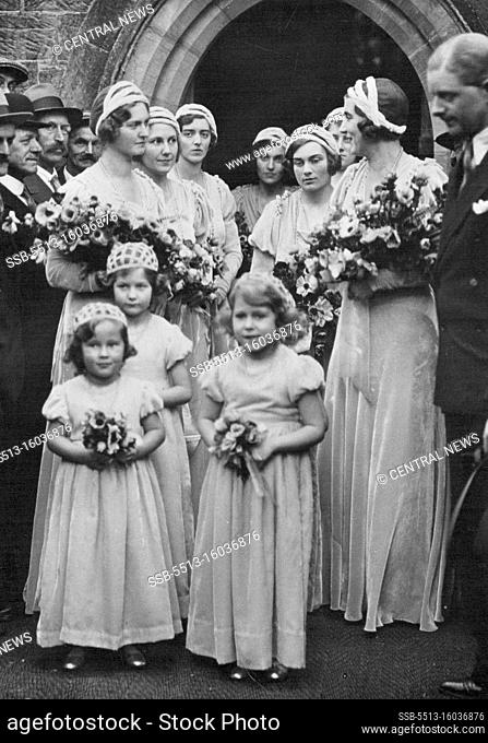 Village Wedding of Lady May Cambridge - The three tiny bridemaids are princess Elizabeth, Lady Mary Cambridge, and Miss Jennifer Bevan