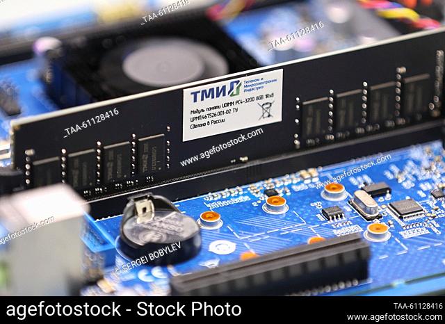 RUSSIA, MOSCOW - AUGUST 17, 2023: A motherboard made by the Russian IT company Delta Computers. The company’s clients include Rosatom, RZD, Sberbank, Megafon