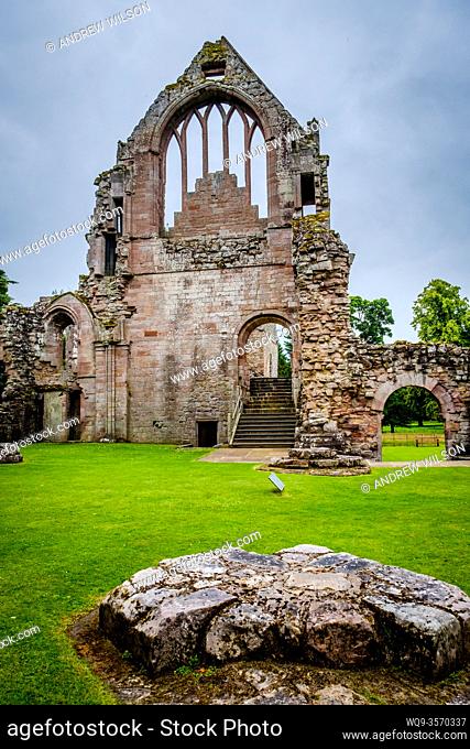 The ruins of Dryburgh Abbey, Scottish Borders, Scotland - the burial place of Scottish writer Sir Walter Scott who died in 1832