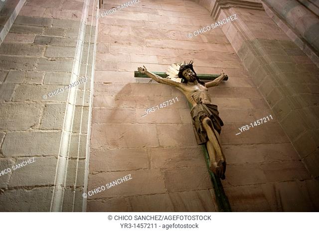 A sculpture of Jesus Christ crucified is displayed in the Cathedral of Astorga, Spain