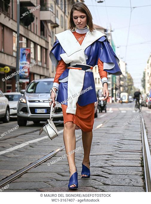 MILAN, Italy- September 19 2018: Landiana Cerciu on the street during the Milan Fashion Week