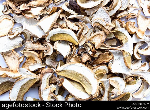 Dried boletus mushrooms isolated on a white background