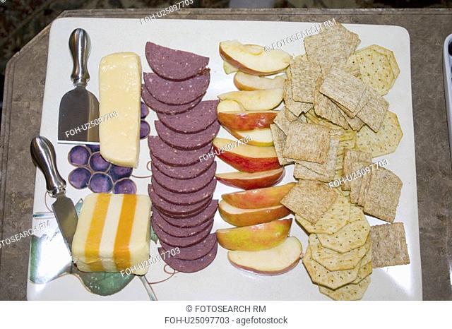 party, cheese, slices, apple, meat, crackers