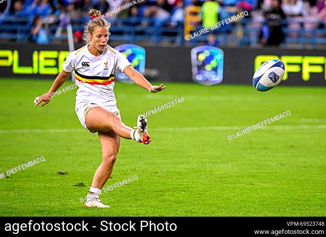 Belgium's Heloise Stevins pictured in action during a rugby match between Belgium and Czech Republic for the third place